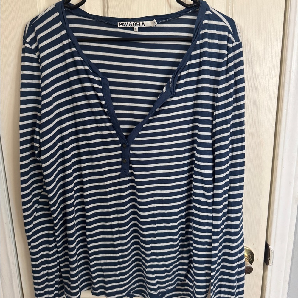Pam & Gela Navy and White Striped Top